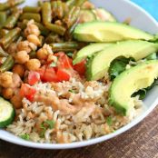 MASALA CHICKPEA BOWL WITH CHANA MASALA SPICE CHICKPEA DRESSING.